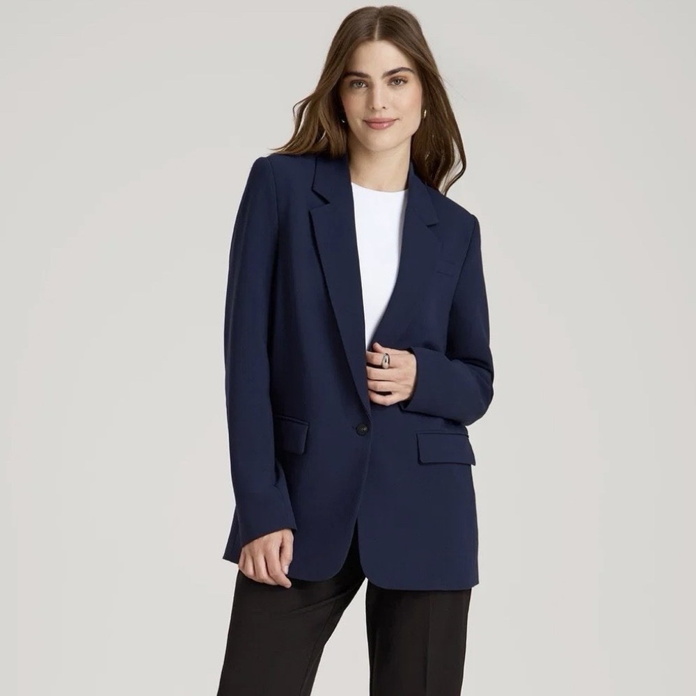 Vici Navy Blue Single Button Relaxed Blazer Size L Longline Old Money Minimalist